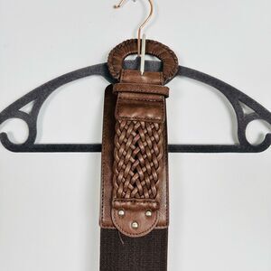 Dark Brown Vegan Leather Elastic Woven Adjustable Belt